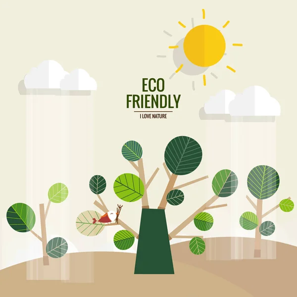 Eco Friendly 有树木背景的生态学概念 矢量说明 — 图库矢量图片