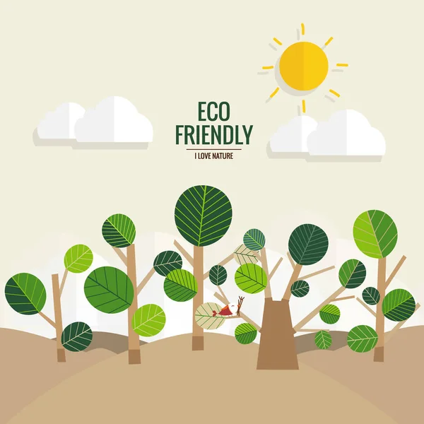 Eco Vrienden Zijn Ecologisch Concept Met Boomachtergrond Vectorillustratie — Stockvector