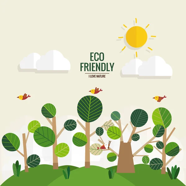 Eco Amigo Concepto Ecología Con Fondo Árbol Ilustración Vectorial — Vector de stock