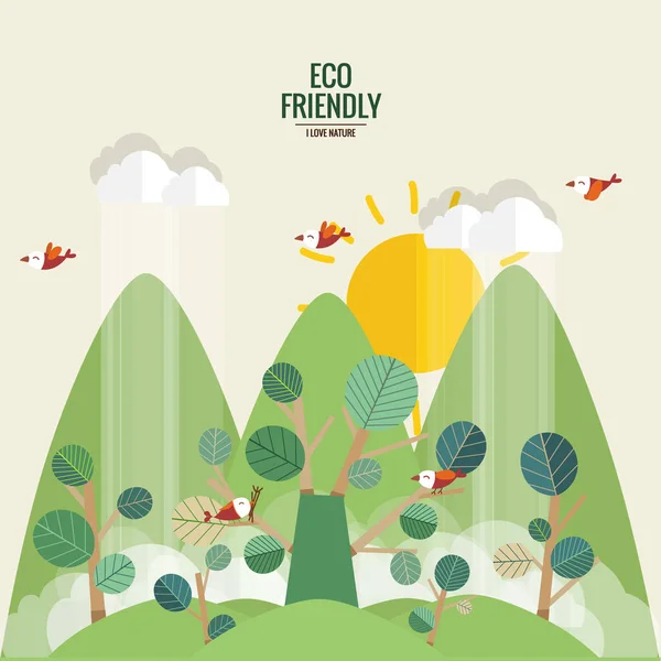 Eco Amigo Concepto Ecología Con Fondo Árbol Ilustración Vectorial — Archivo Imágenes Vectoriales