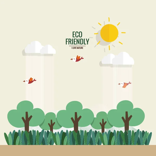 Eco Vrienden Zijn Ecologisch Concept Met Boomachtergrond Vectorillustratie — Stockvector