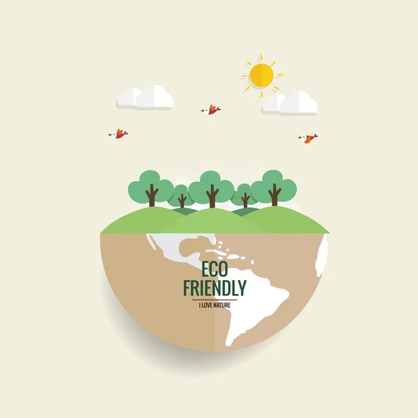Arkadaşça Eco Green Eco Earth Trees Ile Ekoloji Konsepti Vektör — Stok Vektör