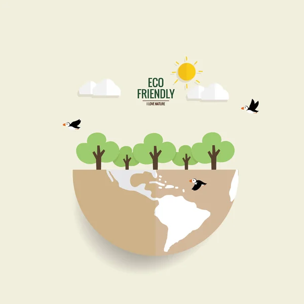 Eco Amigo Concepto Ecología Con Eco Tierra Verde Árboles Ilustración — Archivo Imágenes Vectoriales