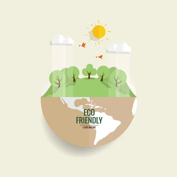 Eco Amico Concetto Ecologia Con Green Eco Earth Alberi Illustrazione — Vettoriale Stock