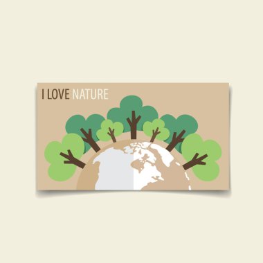 Arkadaşça ECO. Green Eco Earth ve Trees ile ekoloji konsepti. Vektör illüstrasyonu.