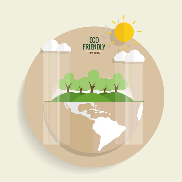 Eco Amigo Concepto Ecología Con Eco Tierra Verde Árboles Ilustración — Vector de stock