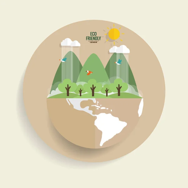 Přírodní Prapor Zelená Eco Země Stromy Vektorová Ilustrace — Stockový vektor