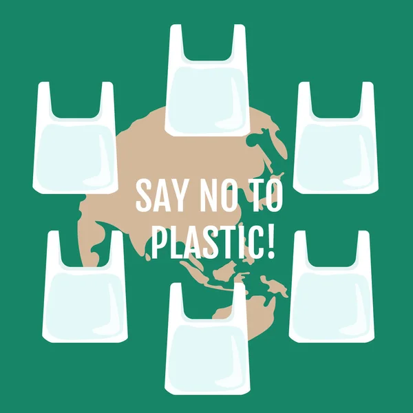 Tierra Una Bolsa Plástico Conversación Ecológica Ilustración Vectorial — Vector de stock
