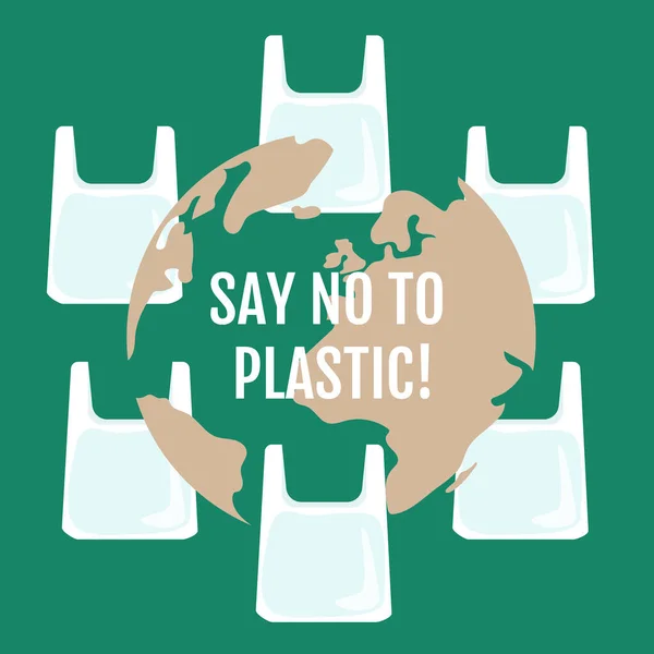 Tierra Una Bolsa Plástico Conversación Ecológica Ilustración Vectorial — Vector de stock