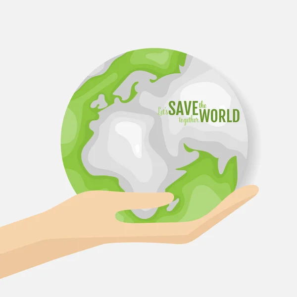 Eco Amiable Tenez Main Green Earth Illustration Vectorielle — Image vectorielle