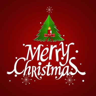 Noel tebrik kartı. Noel ağacı ve vektör illüstrasyonlu mutlu noeller.