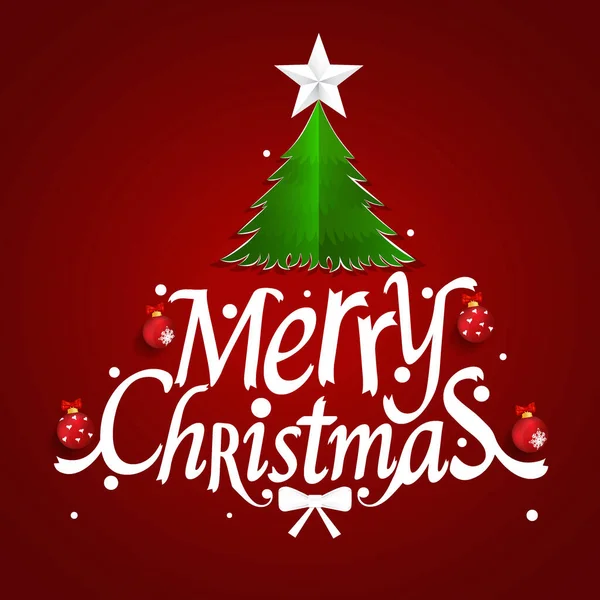 クリスマスグリーティングカード メリークリスマスツリーとレタリング ベクトルイラスト — ストックベクタ