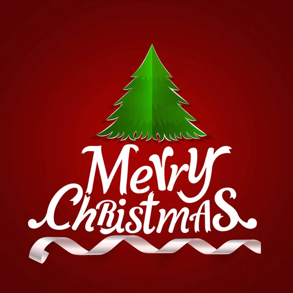 Biglietto Auguri Natale Buon Natale Lettering Con Albero Natale Illustrazione — Vettoriale Stock