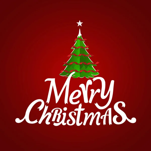 Biglietto Auguri Natale Buon Natale Lettering Con Albero Natale Illustrazione — Vettoriale Stock