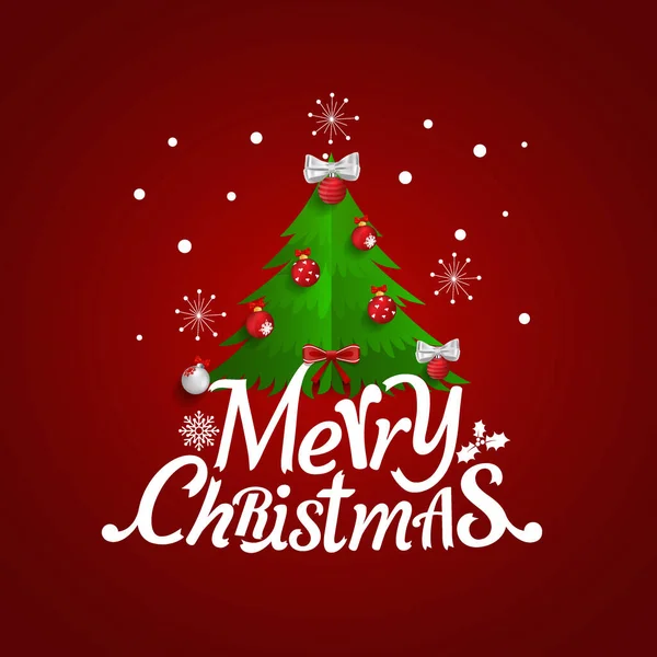 Biglietto Auguri Natale Buon Natale Lettering Con Albero Natale Illustrazione — Vettoriale Stock