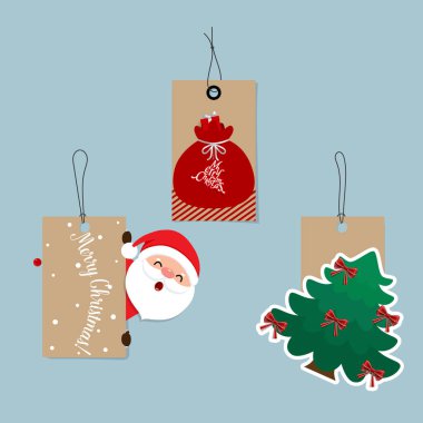 Noel etiketleri ve izin etiketleri satılıyor. Şenlikli Noel tasarımı. Vektör illüstrasyonu