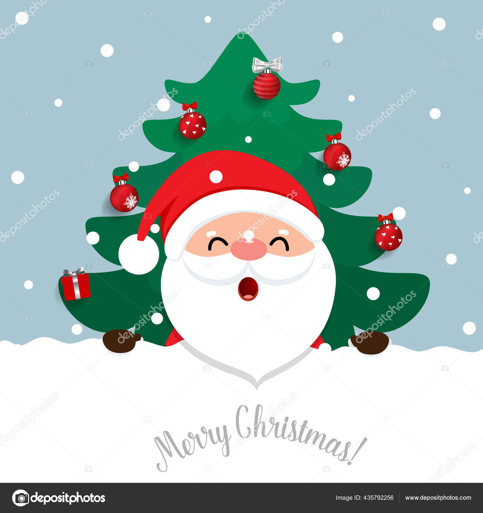 Vector Dibujos Animados Santa Claus Árbol Navidad Decorado Fondo Vacaciones  vector, gráfico vectorial © jannystockphoto imagen #435792256