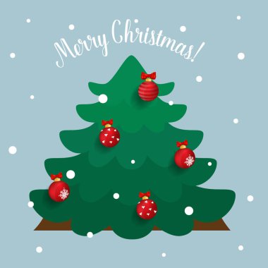 Madalyalı Noel ağacı. Tatil geçmişi. Mutlu Noeller ve mutlu yıllar. Vektör illüstrasyonu.