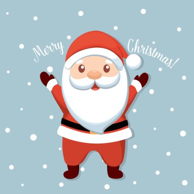 Noel Baba çizgi filmi. Mutlu Noeller ve mutlu yıllar tebrik kartı. Vektör İllüstrasyonu