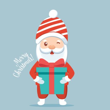 Noel Baba çizgi filmi. Mutlu Noeller ve mutlu yıllar tebrik kartı. Vektör İllüstrasyonu