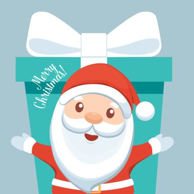 Noel Baba çizgi filmi. Mutlu Noeller ve mutlu yıllar tebrik kartı. Vektör İllüstrasyonu