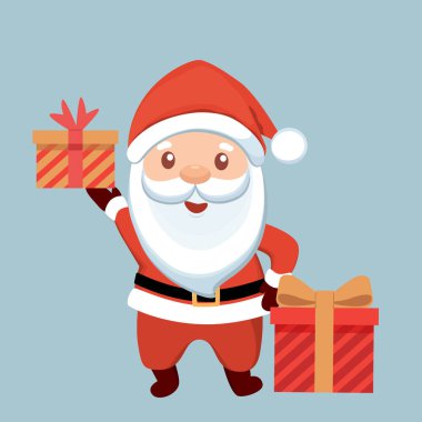 Noel Baba çizgi filmi. Mutlu Noeller ve mutlu yıllar tebrik kartı. Vektör İllüstrasyonu