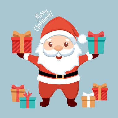 Noel Baba çizgi filmi. Mutlu Noeller ve mutlu yıllar tebrik kartı. Vektör İllüstrasyonu