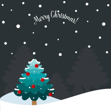 Noel ağacı. Mutlu Noeller ve mutlu yıllar tebrik kartı. Vektör İllüstrasyonu