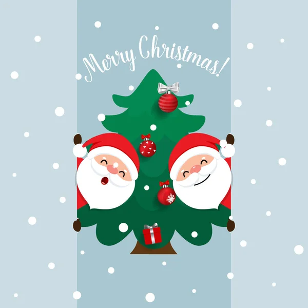 Cartoon Διάνυσμα Άγιος Βασίλης Και Διακοσμημένο Χριστουγεννιάτικο Δέντρο Ιστορικό Διακοπών — Διανυσματικό Αρχείο