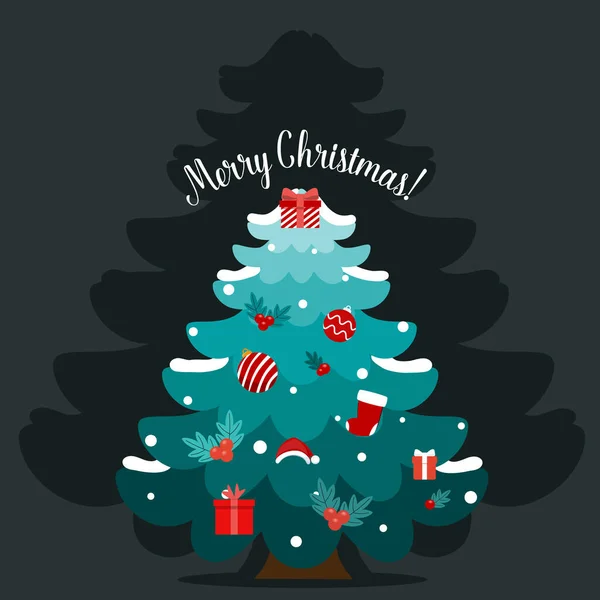 Kerstboom Vrolijk Kerstfeest Gelukkig Nieuwjaar Wenskaart Vector Illustratie — Stockvector