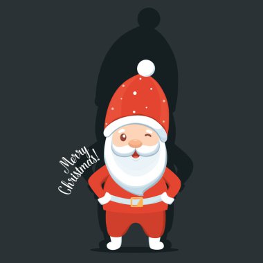 Noel Baba çizgi filmi. Mutlu Noeller ve mutlu yıllar tebrik kartı. Vektör İllüstrasyonu