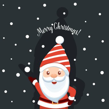 Noel Baba çizgi filmi. Mutlu Noeller ve mutlu yıllar tebrik kartı. Vektör İllüstrasyonu.