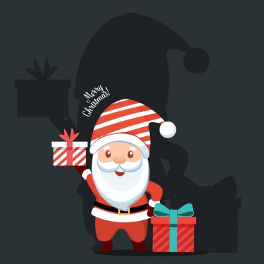 Noel Baba çizgi filmi. Mutlu Noeller ve mutlu yıllar tebrik kartı. Vektör İllüstrasyonu