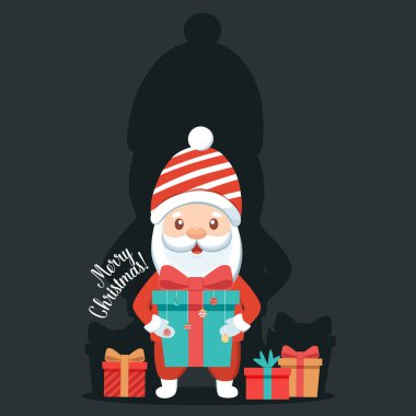 Noel Baba çizgi filmi. Mutlu Noeller ve mutlu yıllar tebrik kartı. Vektör İllüstrasyonu