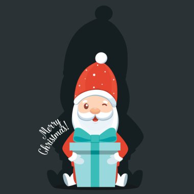 Noel Baba çizgi filmi. Mutlu Noeller ve mutlu yıllar tebrik kartı. Vektör İllüstrasyonu