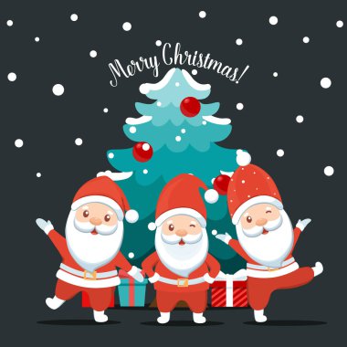 Noel Baba çizgi filmi. Mutlu Noeller ve mutlu yıllar tebrik kartı. Vektör İllüstrasyonu