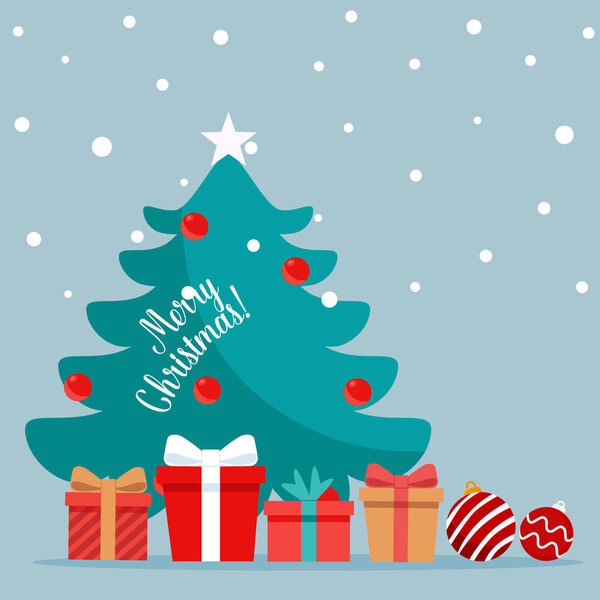 Christmas tree and decorative festive object. Merry Christmas and happy new year. Vector Illustration