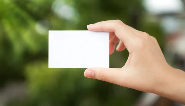 Elini tutmak beyaz boş kartvizit — Stok fotoğraf