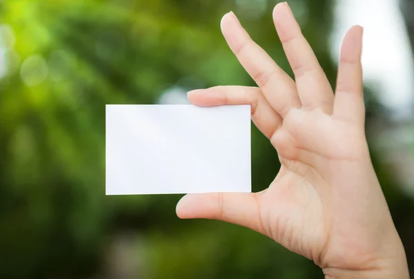 Hand hold white blank business card — Stock Photo, Image