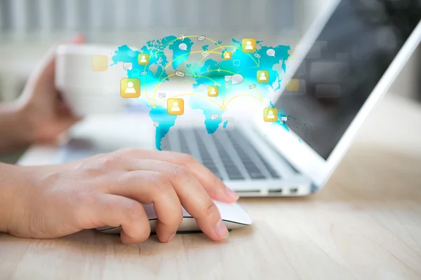 Closeup of business woman hand typing on laptop keyboard — Stock Photo, Image