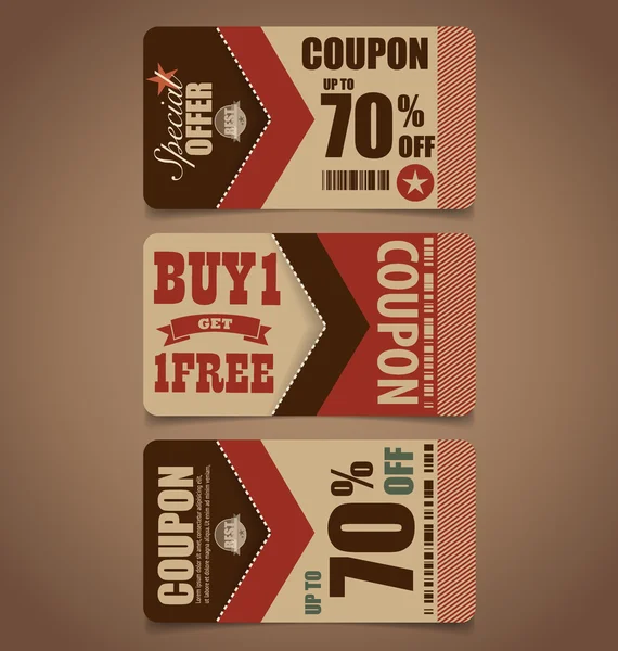 Venta Cupón, vale, etiqueta. Estilo Vintage plantilla Diseño vector — Vector de stock