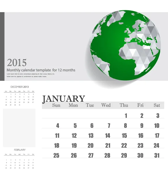 Simple 2015 calendar, January. Vector illustration. — Stock Vector