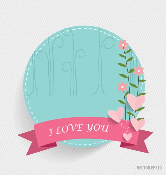 Cute note paper with ribbon, heart and floral bouquets, vector i — Stock Vector