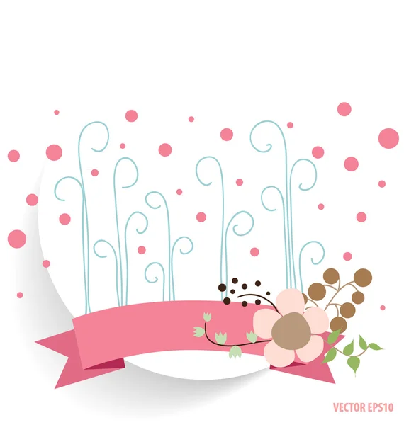 Cute note paper with ribbon and floral bouquets, vector illustra — Stock Vector