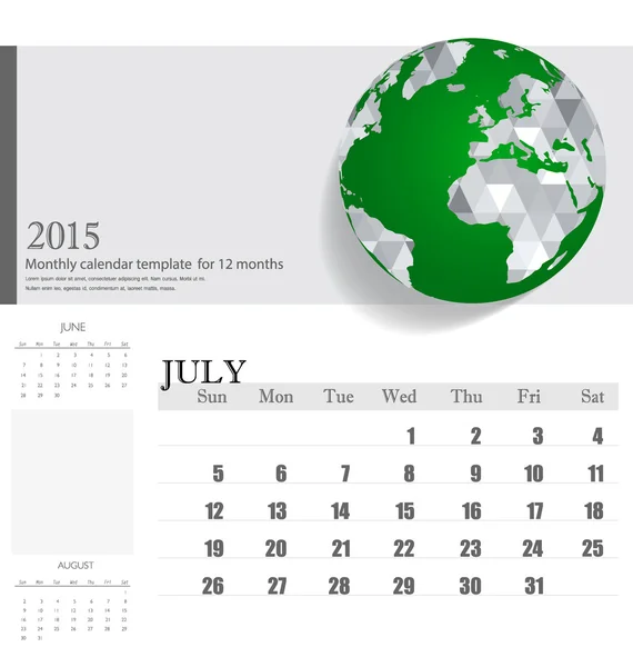 Calendrier simple 2015, juillet. Illustration vectorielle . — Image vectorielle