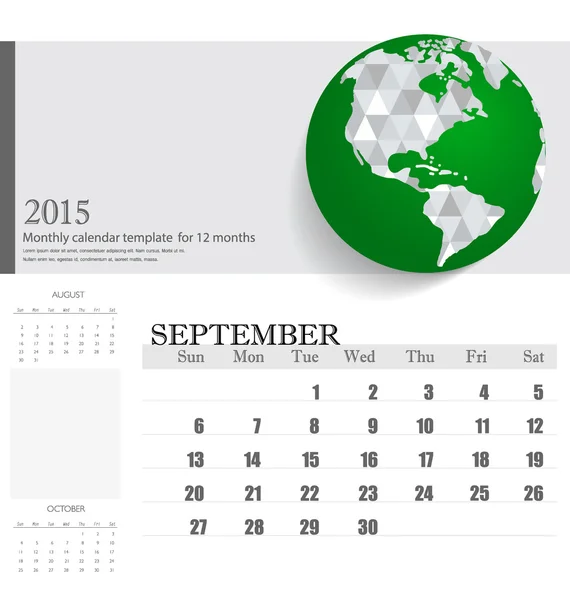Simple 2015 calendar, September. Vector illustration. — Stock Vector