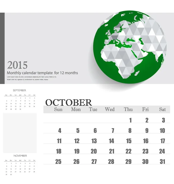 Simple 2015 calendar, October. Vector illustration. — Stock Vector