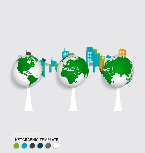 Stile moderno modello infografico, globo moderno con la costruzione b — Vettoriale Stock