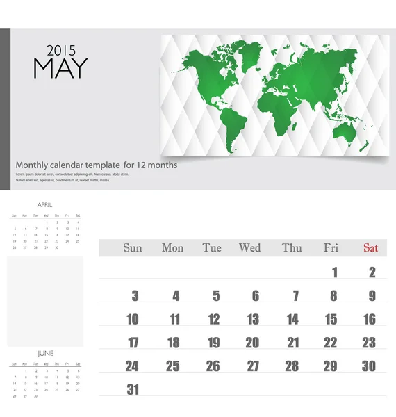 Απλή 2015 ημερολόγιο, Μαΐου. εικονογράφηση φορέας. — Διανυσματικό Αρχείο