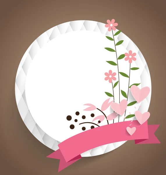 Linda tarjeta con cinta y ramos florales, ilustración vectorial . — Vector de stock